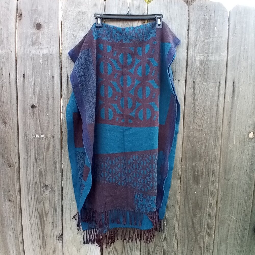 BLUE PATCHWORK SCARF LOUIS QUATORZE WITH DISTINT GEOMETRIC PATTERNS 24"X72"